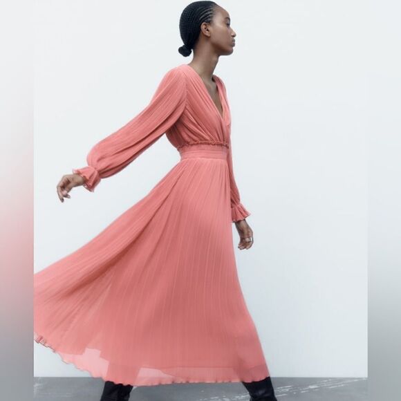 Zara Pleated Midi Dress New - Picture 8 of 9
